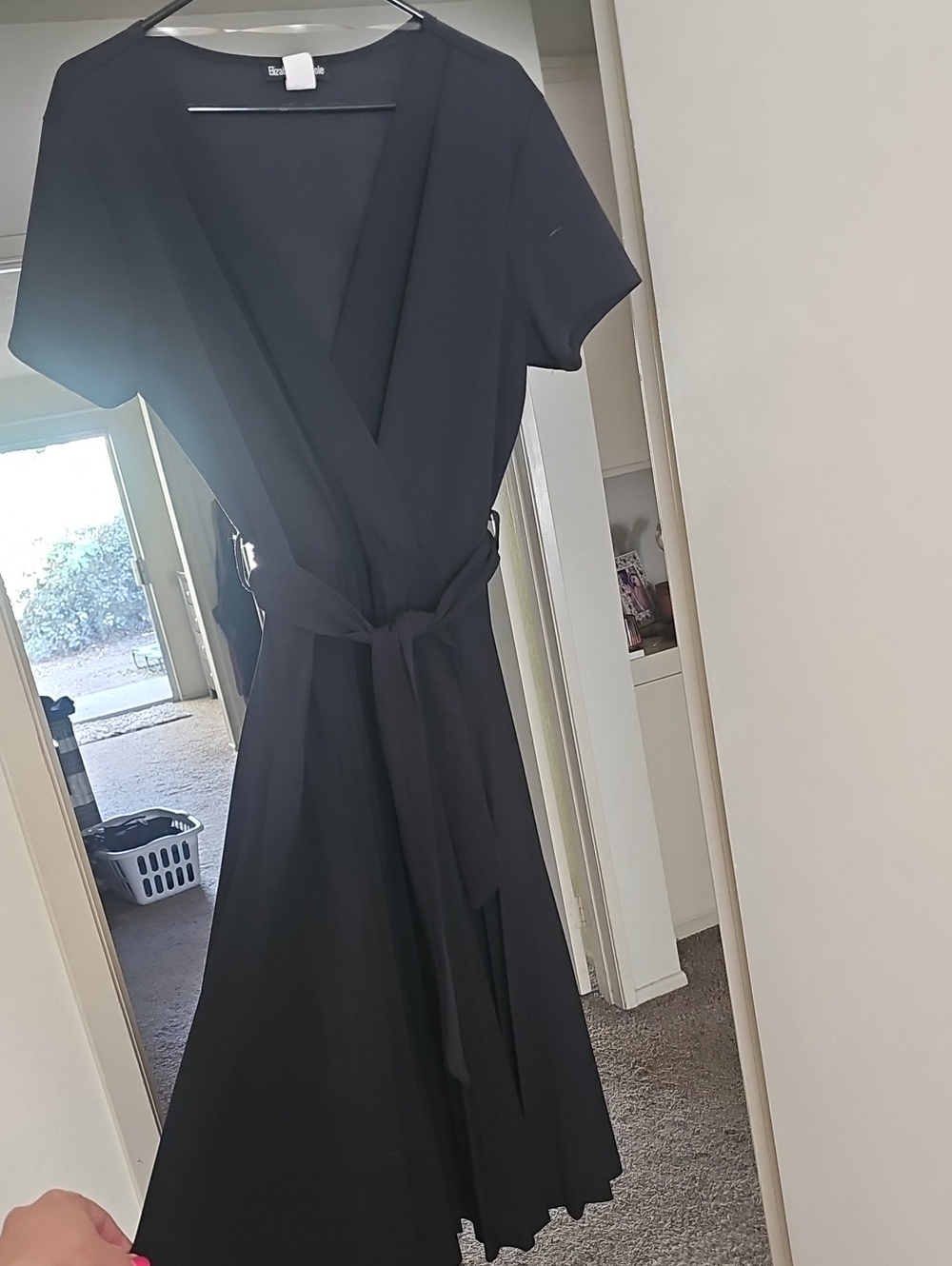 Black Wrap Midi Dress with Tie Waist